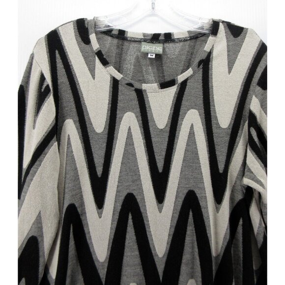 Niche Nilgun Derman Sweater Medium Gray Chevron Tunic Pullover Knit - Picture 2 of 10
